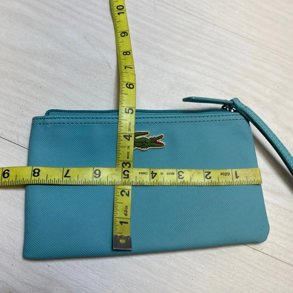 Lacoste Turquoise Blue Textured PVC Wristlet Pouch Zip Clutch‎ Bag